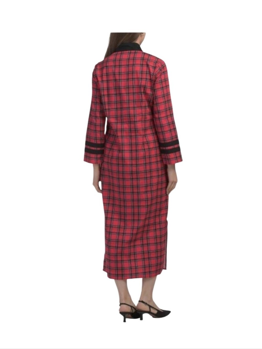 Sail To Sable Red Black Plaid Caftan Dress NWT Size XS - Picture 4 of 16